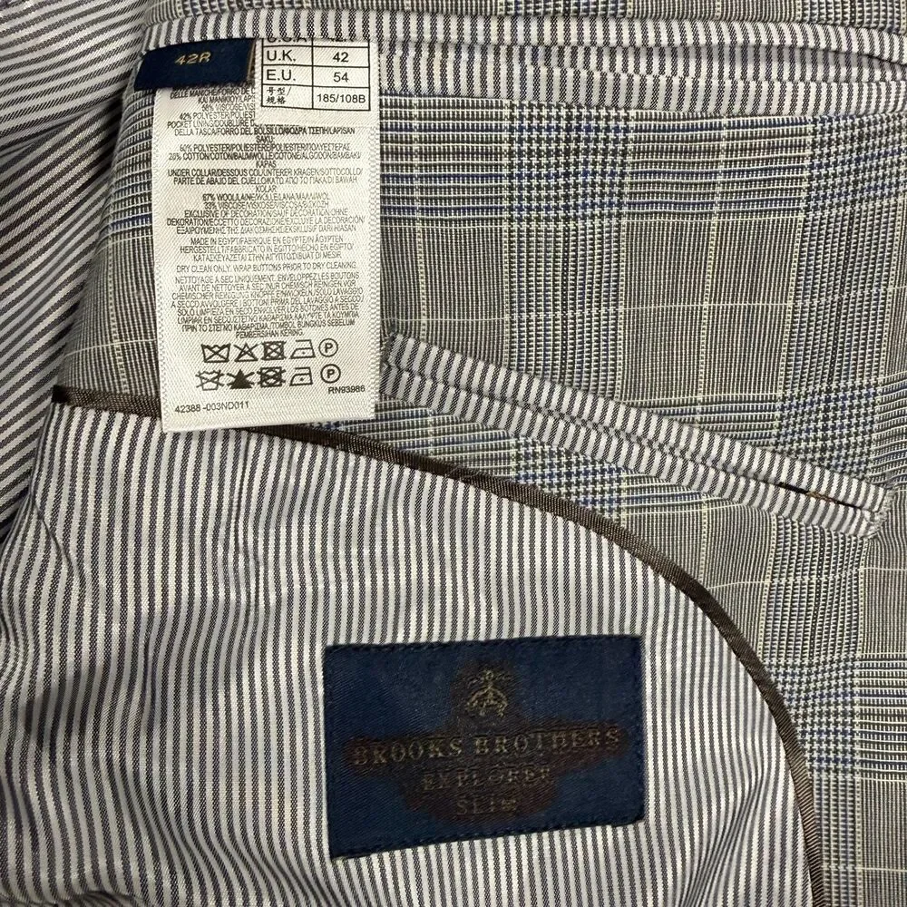 NWT Brooks Brothers Explorer Slim Glen Plaid Wool Blazer Size 42R